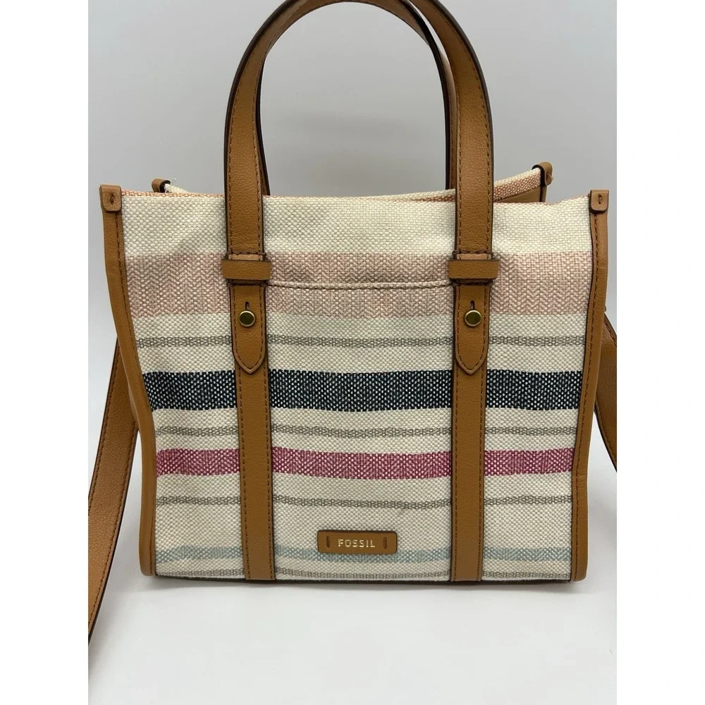 Fossil‎ Kingston Satchel Spring Stripe Crossbody Bag Tote Purse Summer Festival